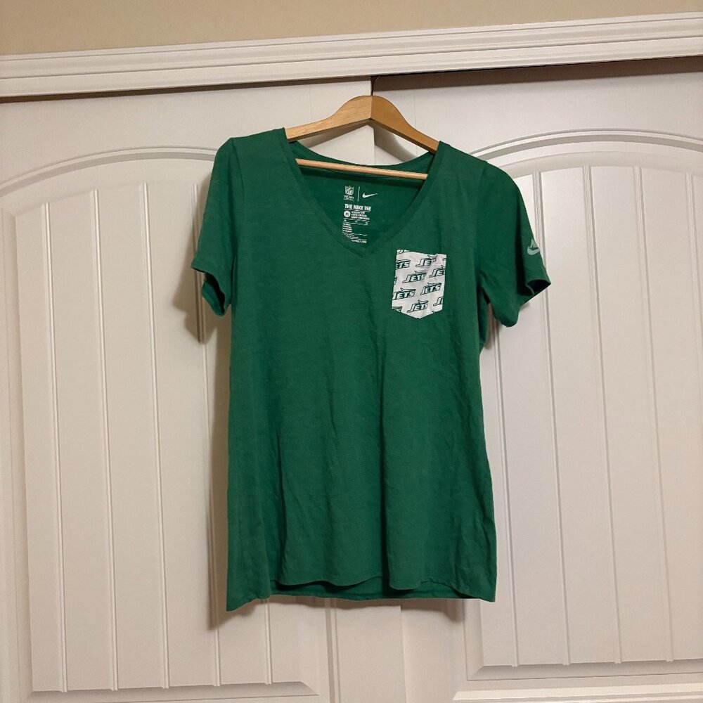 New York Jets T Shirt Women's XL Xtra Large Nike Green White Pocket Short Sleeve